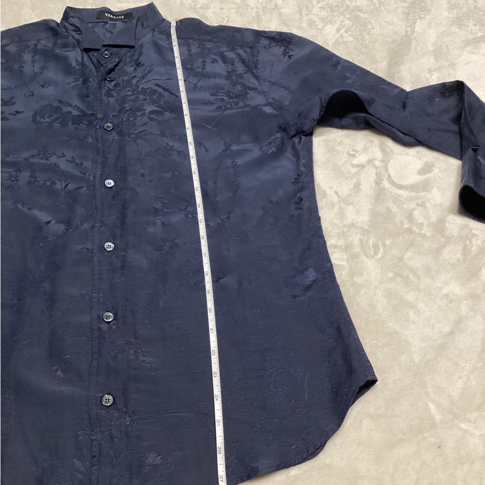 Versace Navy Blue Patterned Button Down Shirt - image 8